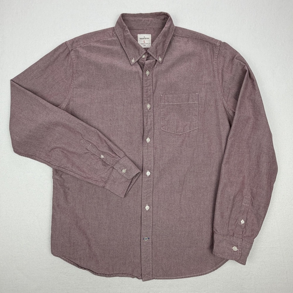 Gap Mens Modern Oxford Button Down Shirt Burgundy Heather Long Sleeve L